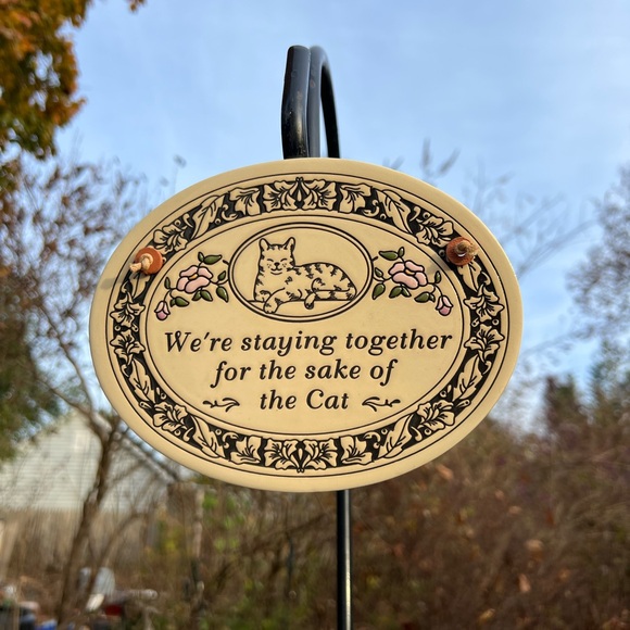 Ceramic Trinity Pottery Plaque We’re Staying Together For The Sake Of The Cat - Picture 10 of 10